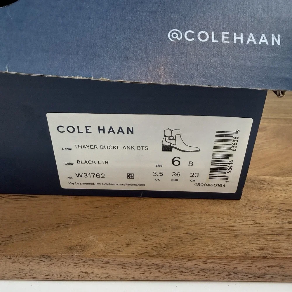 New Womens Cole Haan Thayer Buckle Ankle Black Boots Shoes Size 6 B‎